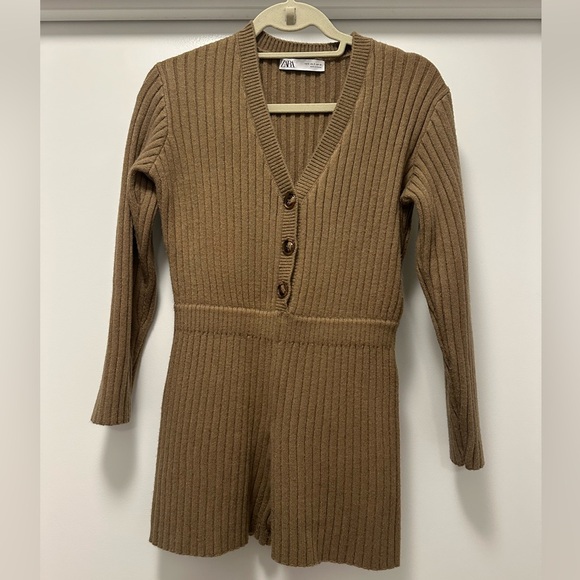 Zara Tan Ribbed Knit Jumpsuit - Picture 3 of 8
